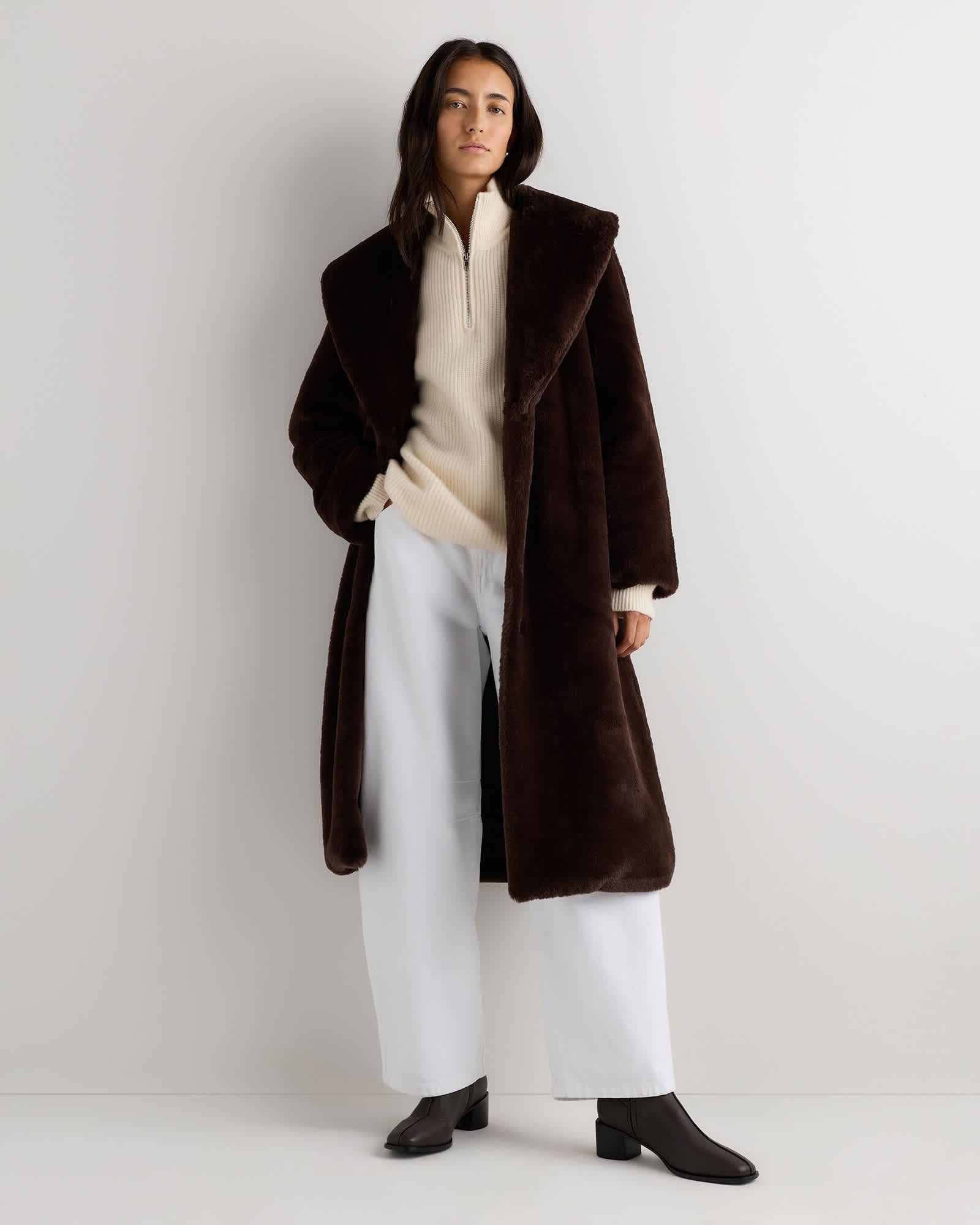 Coffee Bean Brown Faux Fur Maxi Wrap Coat
