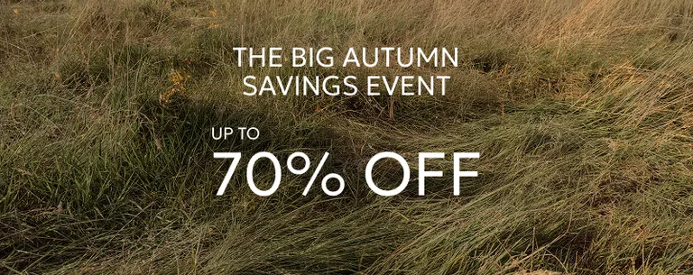 The Big Autumn Savings Event up to 70% off grass background banner
