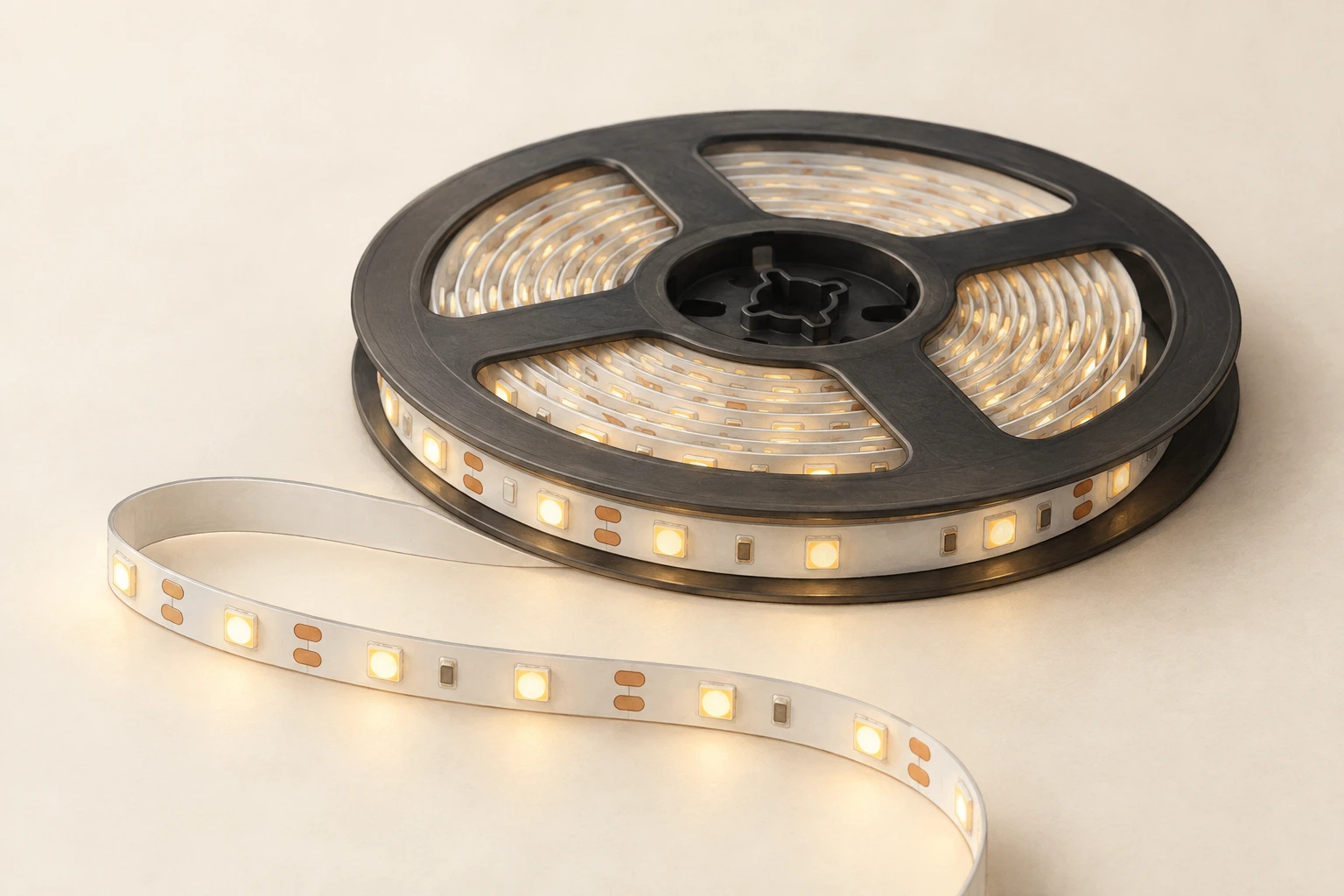Ảnh minh họa: LED strip reel product photo close up plain background