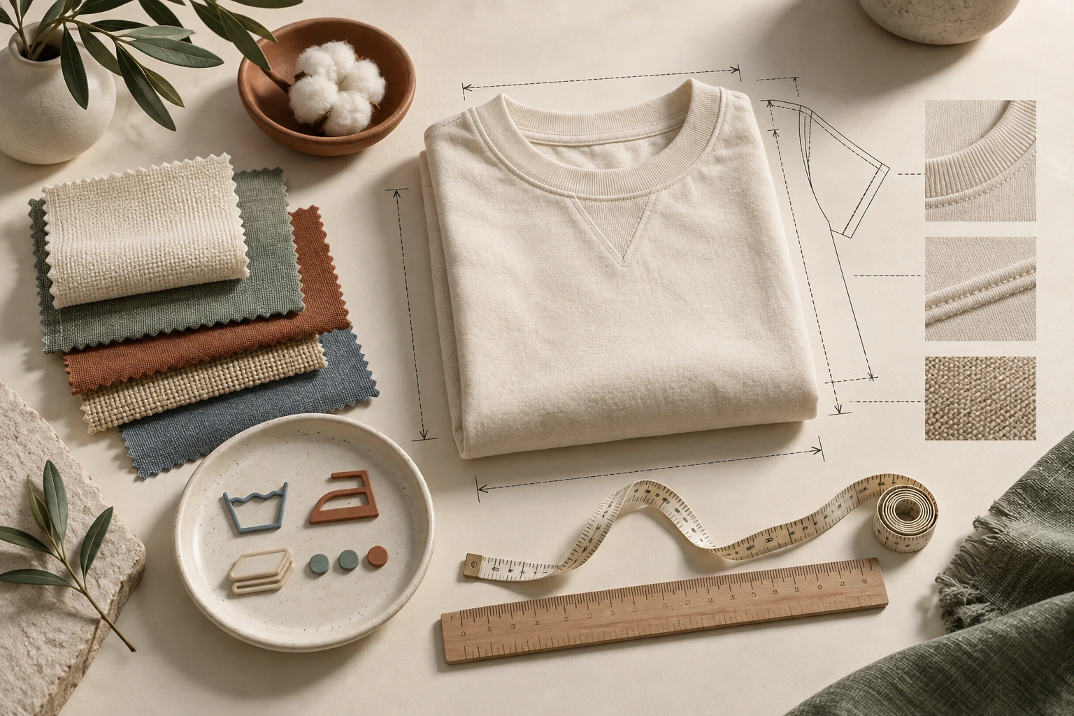 Ảnh minh họa: ecommerce product page screenshot showing clothing measurements material details and care instructions