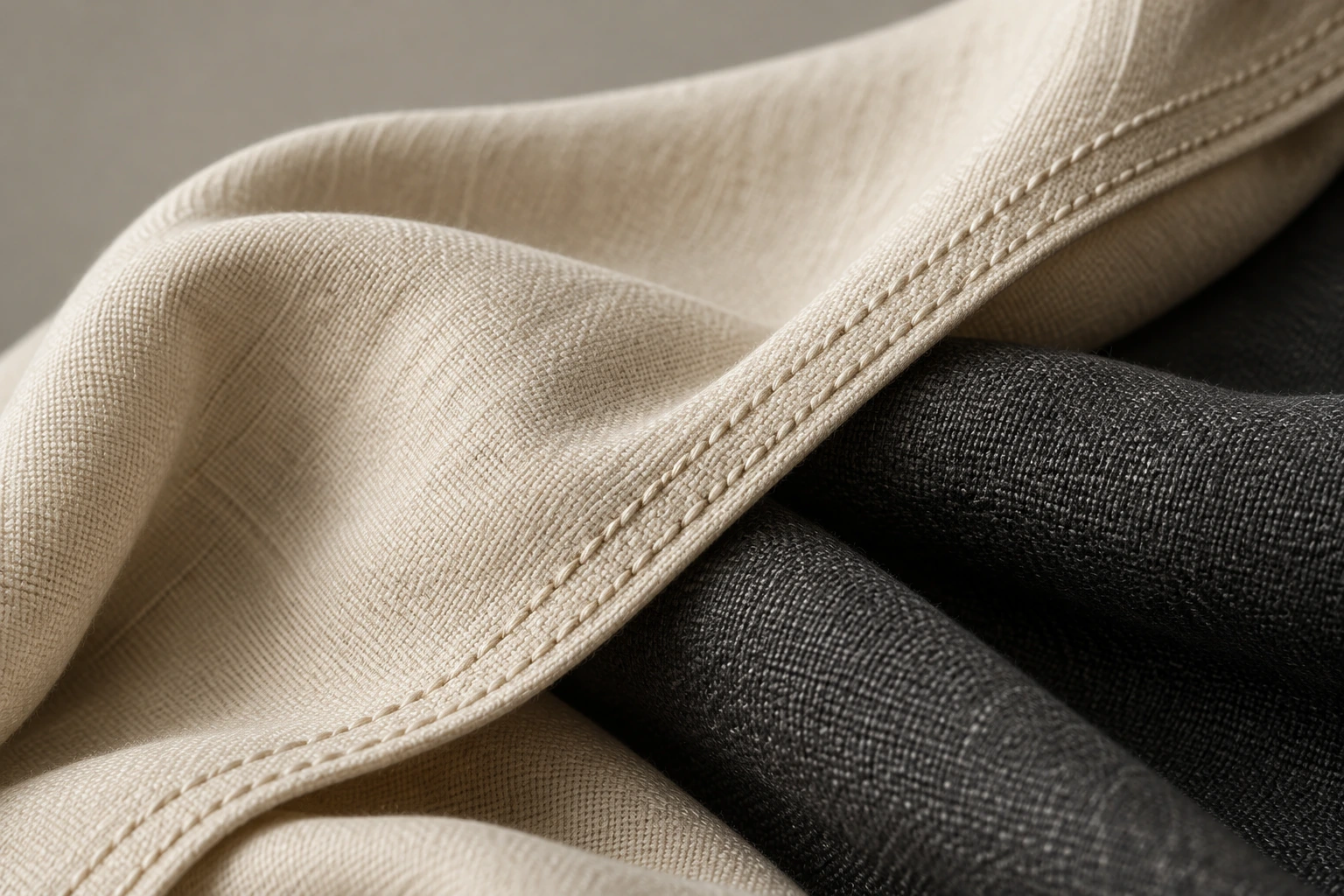 Ảnh minh họa: Decarba garment fabric and seam close up product photo